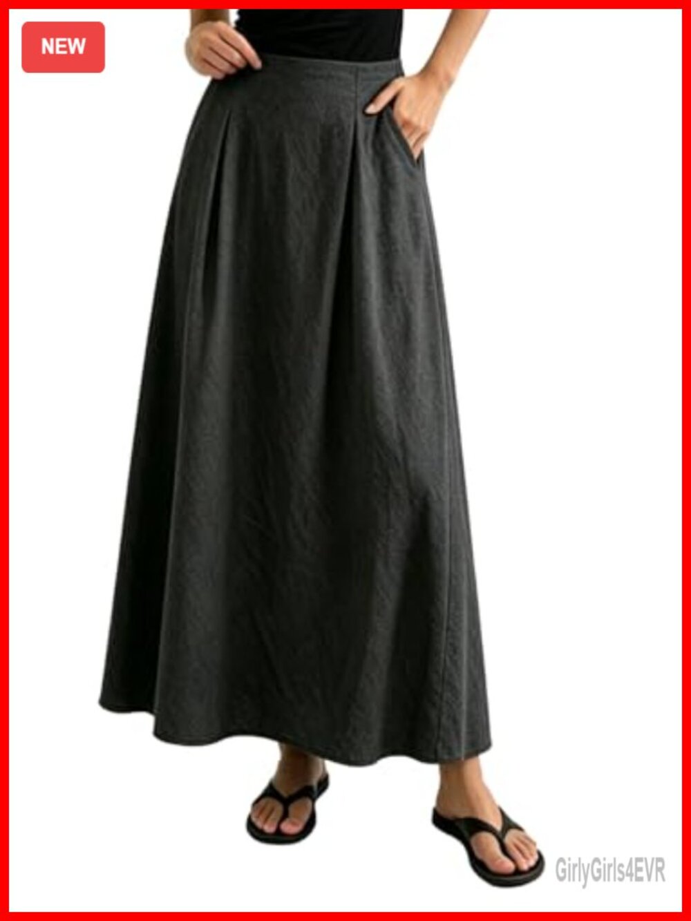 MAKABO Women's High-Waisted A-Line Maxi Denim Skirt with Pockets Flowy